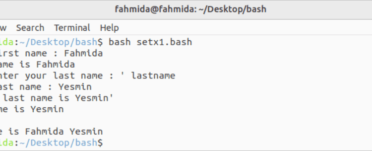 دستور Bash `set -x`
