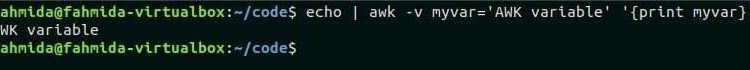 نحوه استفاده از متغیر در دستور awk

