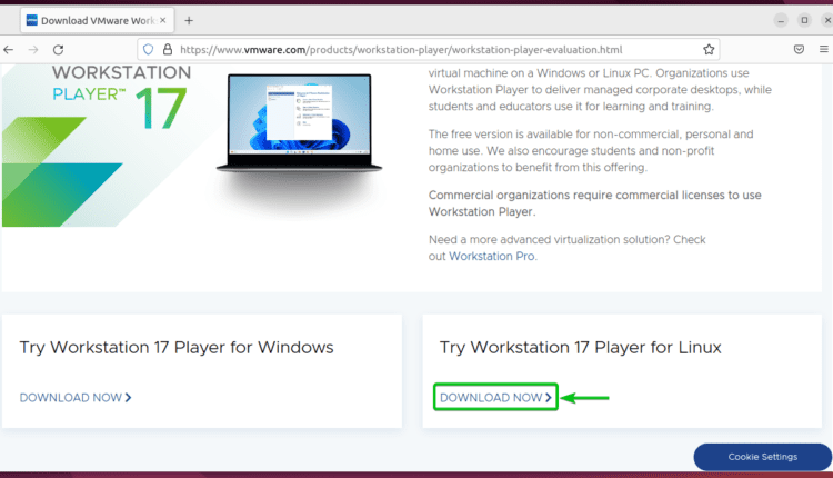 نحوه نصب VMware Workstation 17 Player on اوبونتو 22.04 LTS
