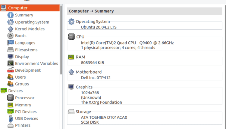 چگونه جزئیات سخت افزاری Ubuntu GUI را پیدا کنیم؟
