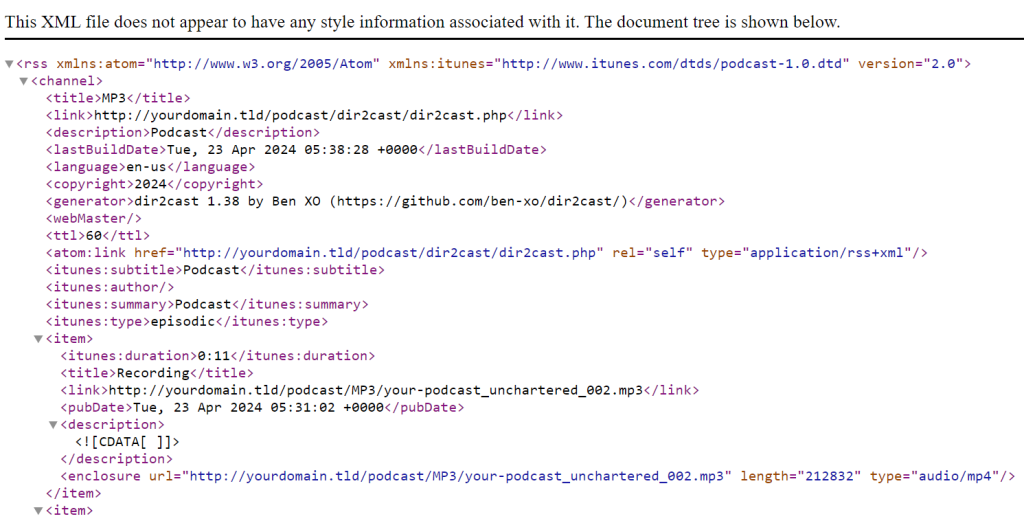 محتوای فایل XML فید RSS