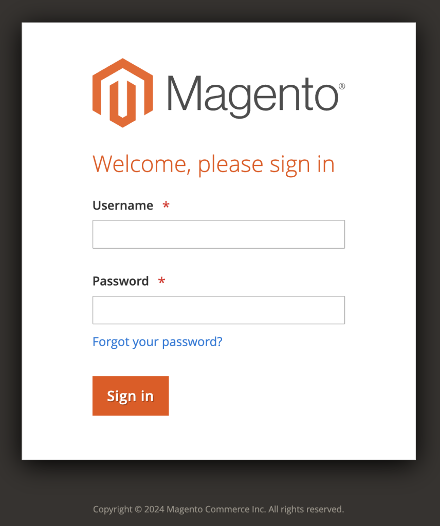 باز کردن ورود به سیستم مدیریت Magento 2 page