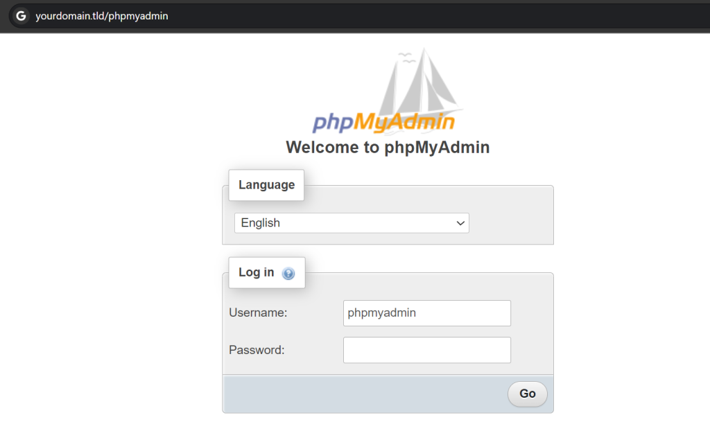 ورود به سیستم phpMyAdmin page