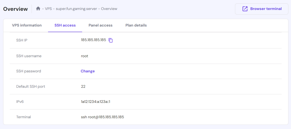 اعتبار دسترسی SSH در hPanel