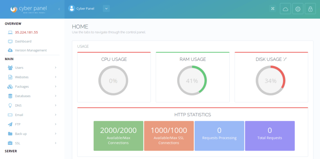 داشبورد CyberPanel