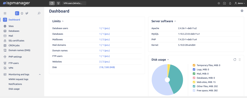 داشبورد ISPMmanager