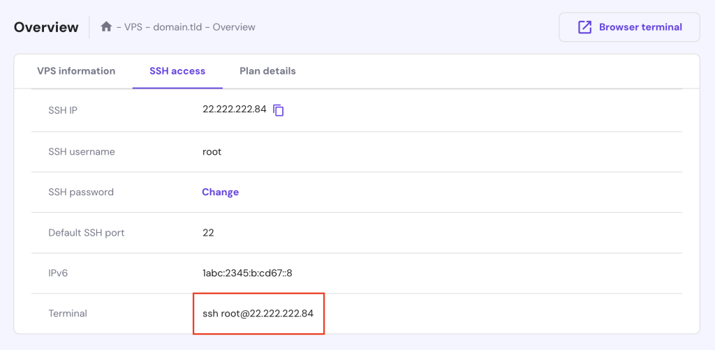 اعتبارنامه SSH on VPS hPanel