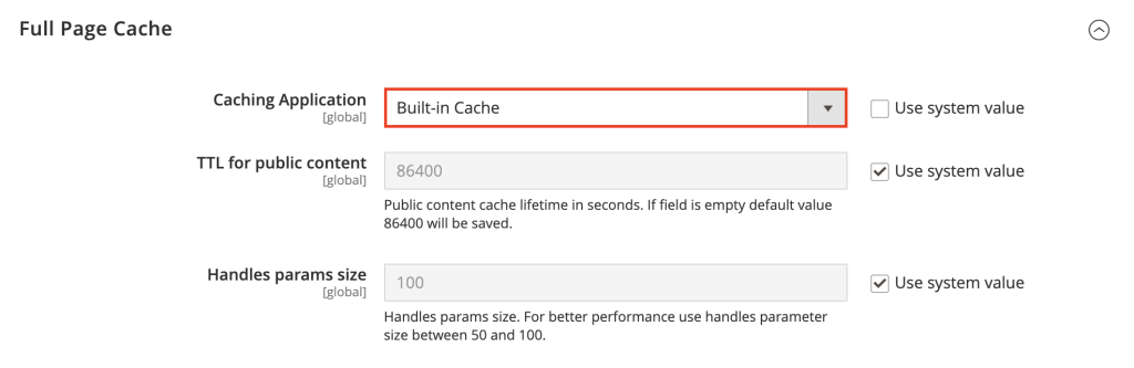 گزینه Caching Application در Magento