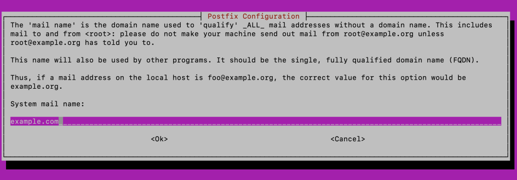 قسمت نام ایمیل سیستم Postfix