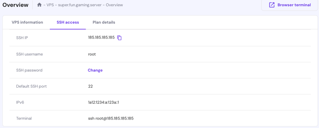 تب VPS SSH Access در hPanel