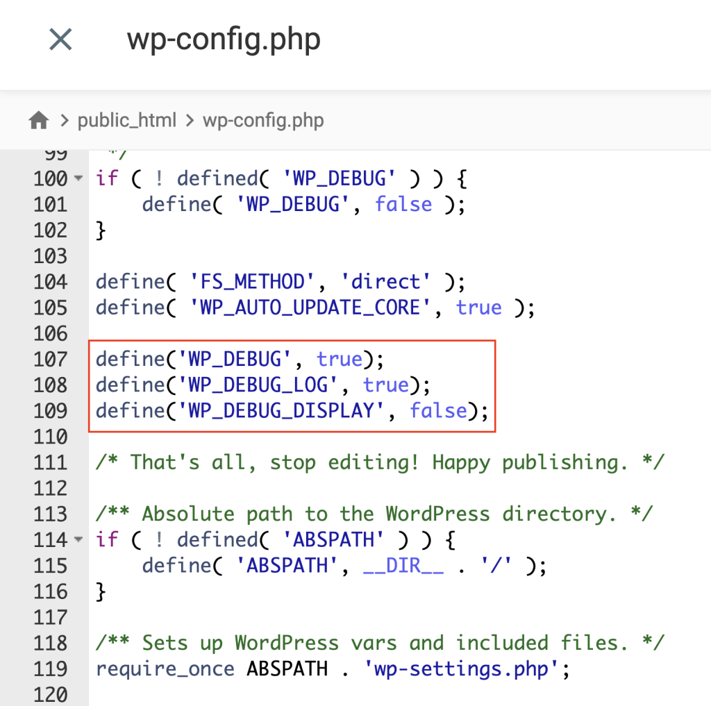 کد WP_DEBUG در فایل wp-config.php قرار می گیرد