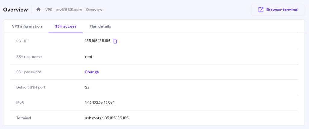 تب VPS SSH Access در hPanel