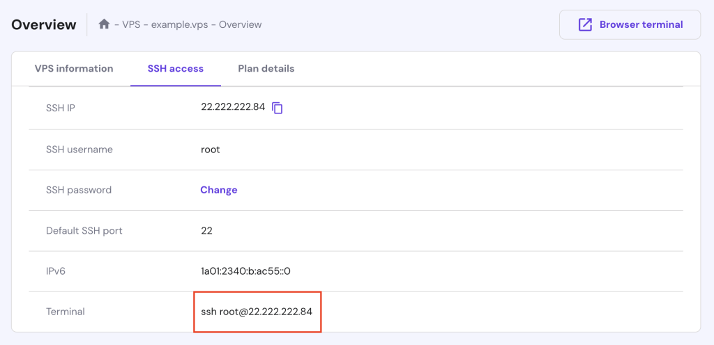 اعتبار SSH در VPS hPanel