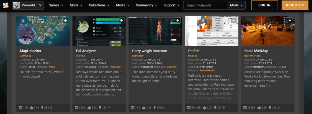 مدهای Palworld در وب سایت Nexus Mods