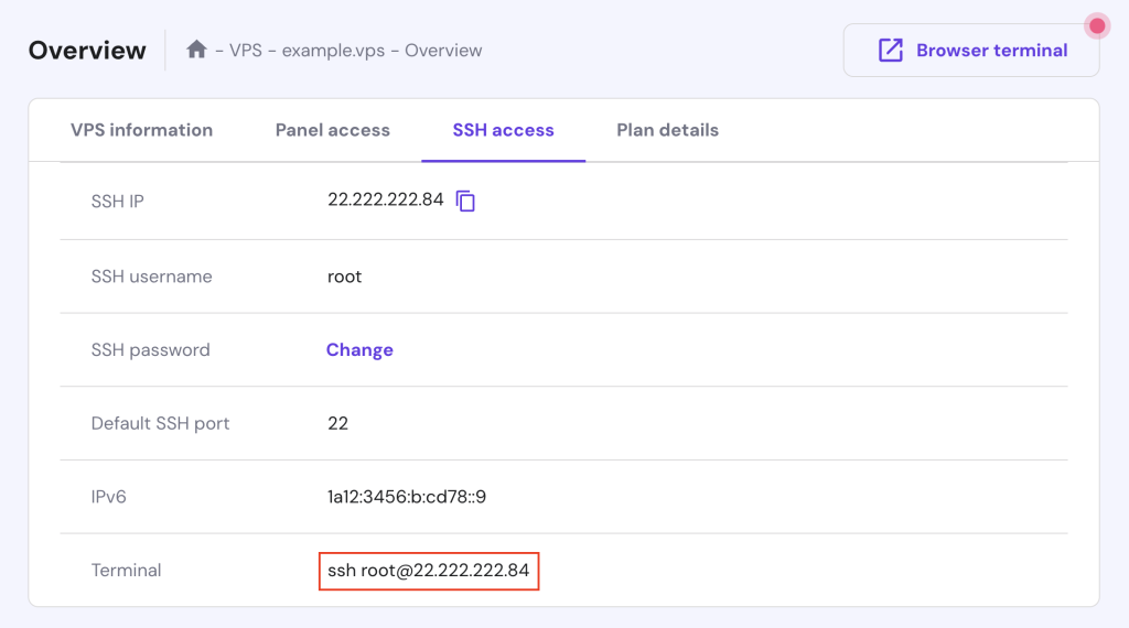 اعتبار دسترسی SSH on HostingerVPS