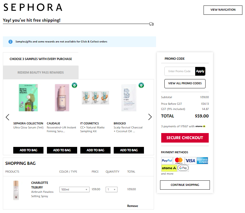 صندوق فروش Sephora سنگاپور page نمونه ها