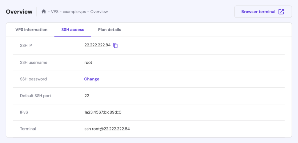 تب دسترسی SSH در VPS hPanel