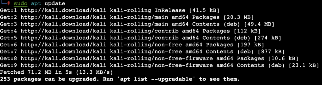 را sudo خروجی دستور آپدیت apt در terminal