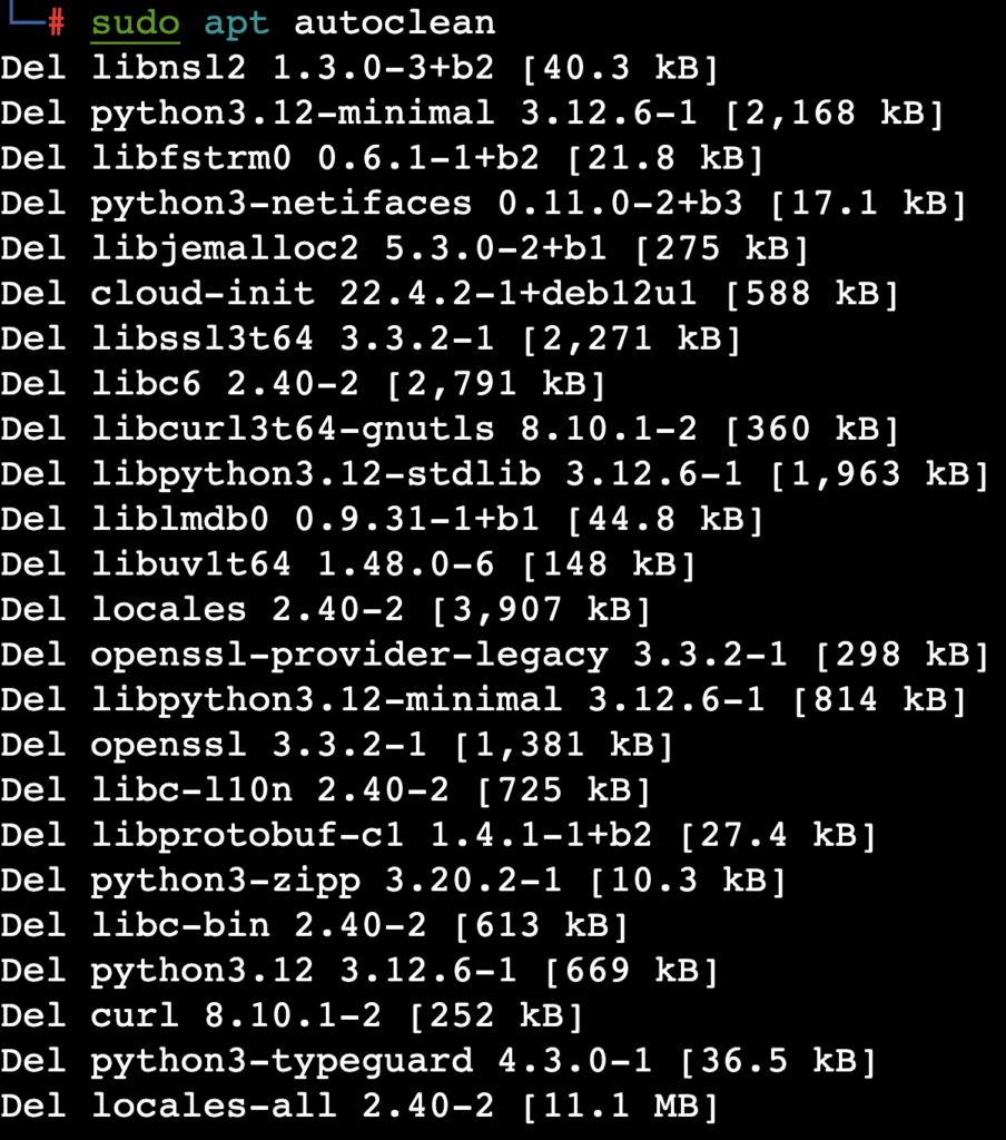 را sudo خروجی فرمان apt autoclean در terminal