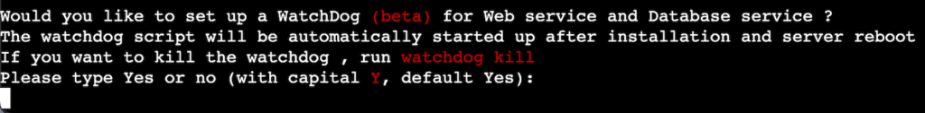 نصب کننده CyberPanel از کاربر در مورد راه اندازی WatchDog سوال می کند