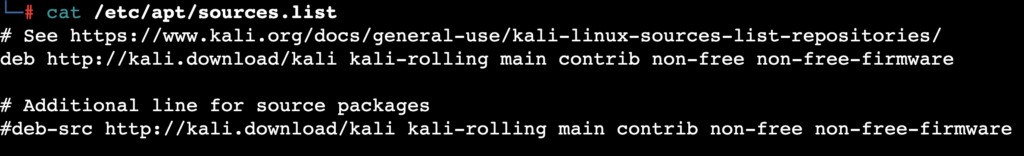 خروجی فرمان cat /etc/apt/sources.list در terminal