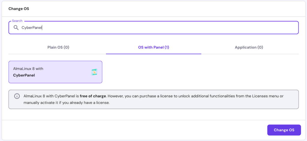 Hostingerقالب VPS CyberPanel on hPanel